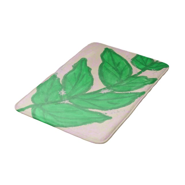 Green Leaf Pink Beige Bath Mat (Angled)