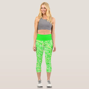 Green Leaf Print Capri Leggings