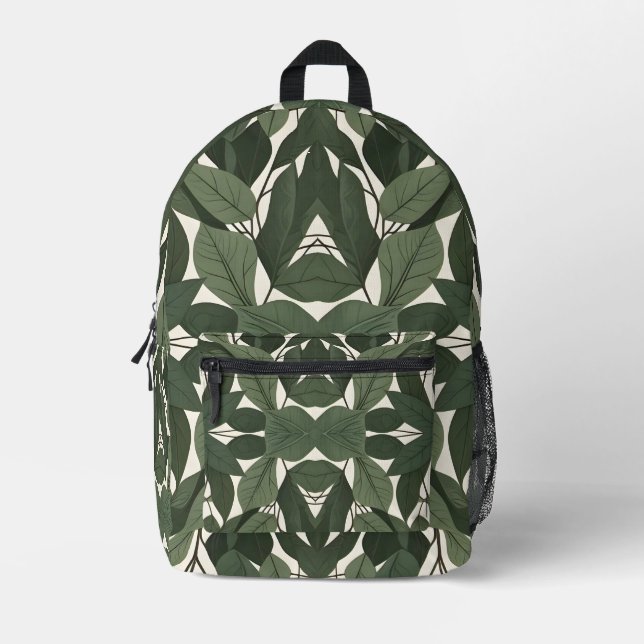 Green leaf  printed backpack (Front)