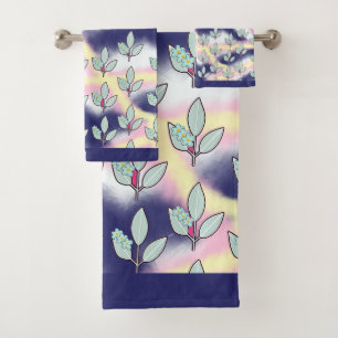 Green Leaf Rainbow Backed Bath Towel Set