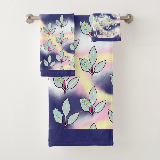 Green Leaf Rainbow Backed  Bath Towel Set (Insitu)
