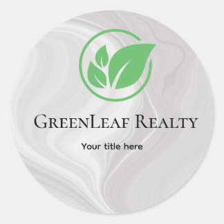 Green leaf Real estate white Marble custom Busines Classic Round Sticker