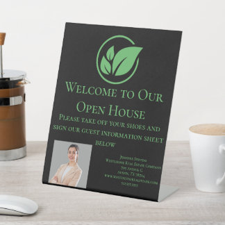 Green leaf Real estate white Marble custom Busines Pedestal Sign