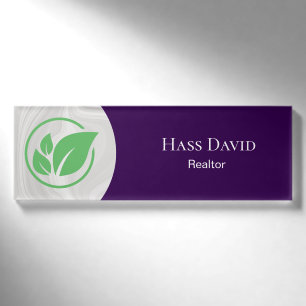 Green leaf Real estate white Marble custom  Name Tag