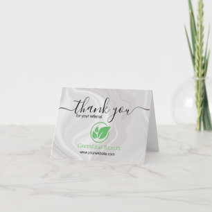 Green leaf Real estate white Marble custom Thank You Card