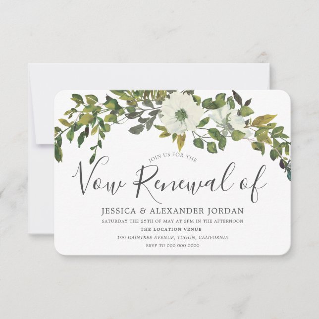 Green Leaf Rustic Country Vow Renewal Invitation (Front)