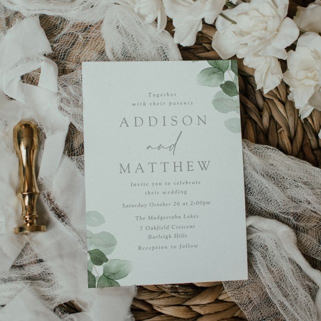 Green Leaf Sage Elegant Modern Wedding Invitation (Creator Uploaded)