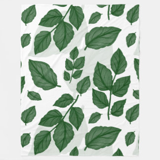 Green Leaf Seamless Nature Pattern Fleece Blanket
