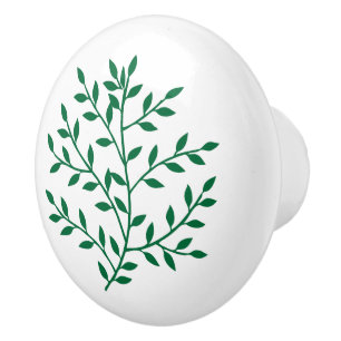 Green Leaf Simple Floral Nature Tropical Drawer Ceramic Knob