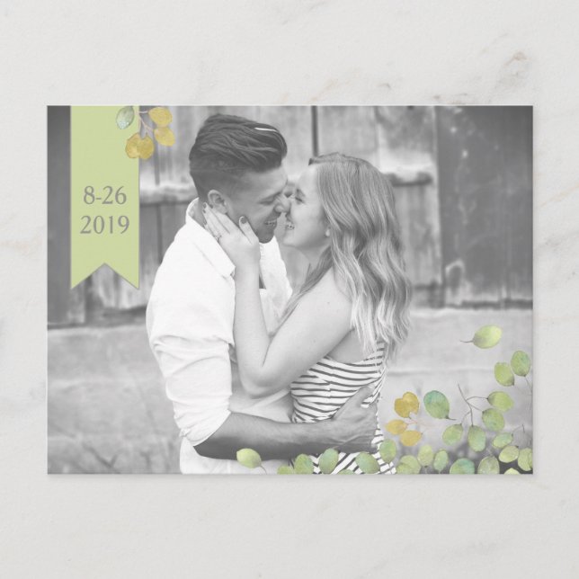 Green Leaf Simplicity Save The Date Postcard (Front)