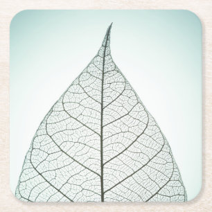 Green Leaf Skeleton Square Paper Coaster