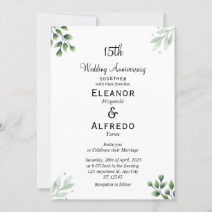 Green Leaf' Standard 15th Wedding Anniversary  Invitation