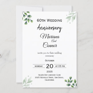 Green Leaf' Standard 60th Wedding Anniversary Invitation