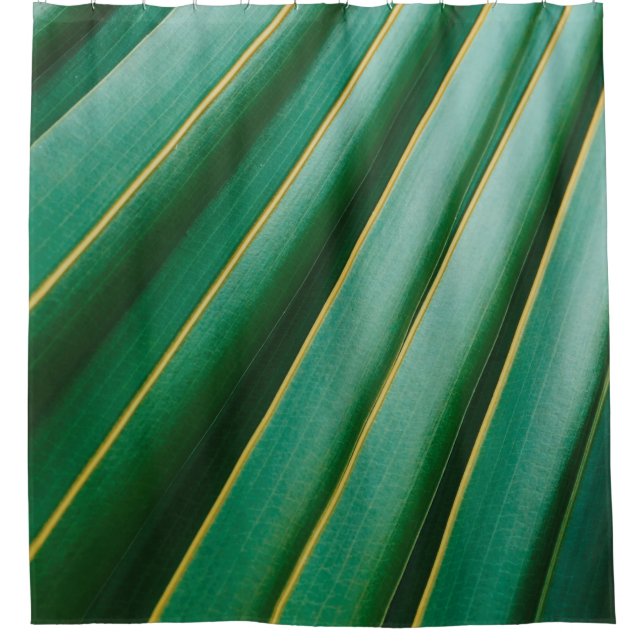 Green leaf texture plant stripes shower curtain (Front)