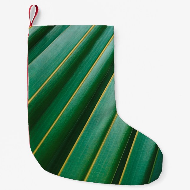 Green leaf texture plant stripes small christmas stocking (Front)