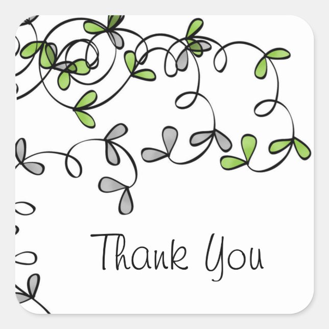 Green Leaf Thank You Square Sticker (Front)