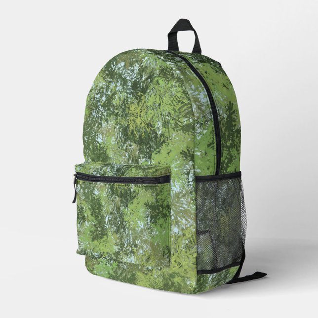 Green Leaf Trees With Blue Sky Peaking Through Art Printed Backpack (Back Corner Right)