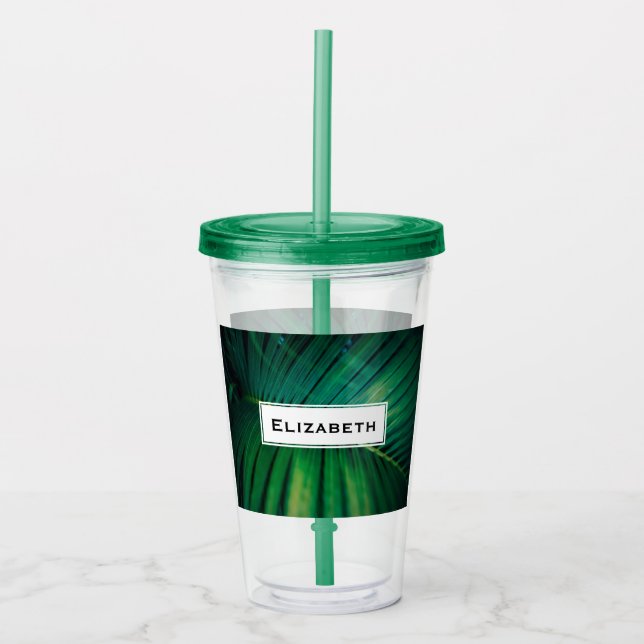 Green Leaf Tropical Forest Nature Photo Acrylic Tumbler (Front)