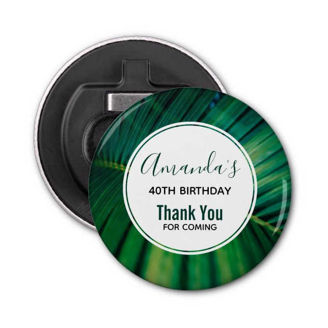 Green Leaf Tropical Forest Nature Photo Birthday Bottle Opener (Front)