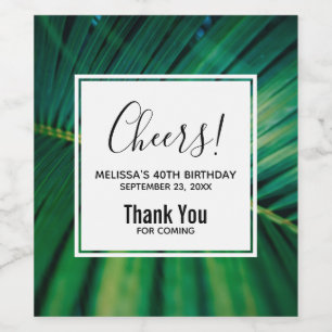 Green Leaf Tropical Forest Nature Photo Birthday Wine Label