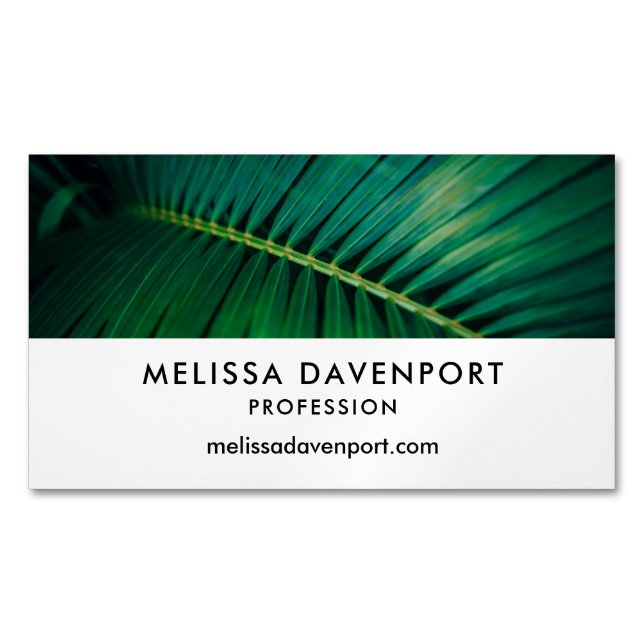 Green Leaf Tropical Forest Nature Photo Magnetic Business Card (Front)