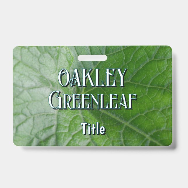 Green Leaf Vein Detail Custom Name and Image ID Badge (Front)