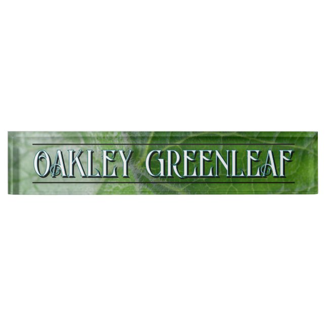 Green Leaf Vein Detail Custom Name and Image Nameplate (Front)