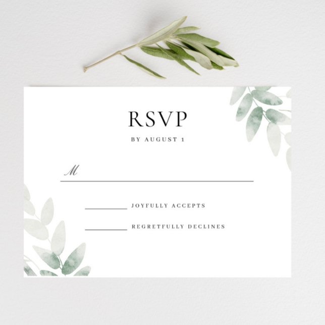 Green Leaf Watercolor Elegant Wedding  RSVP Card (Creator Uploaded)