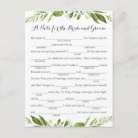 Green Leaf Wedding Advice Cards, Rustic Greenery