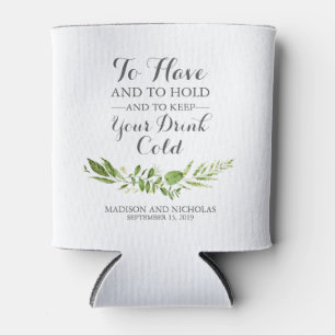 Green Leaf Wedding Can Coolers, Rustic Greenery Can Cooler