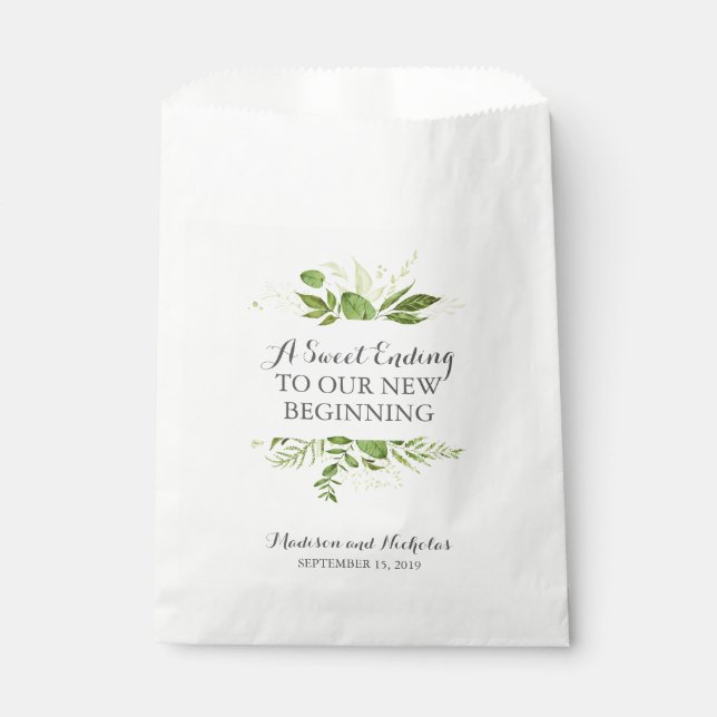 Green Leaf Wedding Favour Bags, Rustic Greenery Favour Bags (Front)