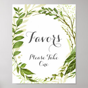 Green Leaf Wedding Favours Sign, Rustic Greenery Poster