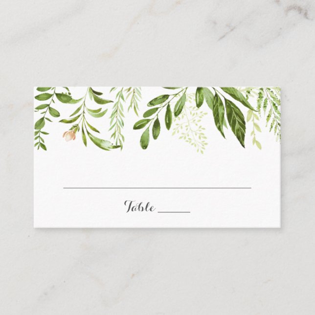 Green Leaf Wedding Flat Place Card Rustic Greenery (Front)
