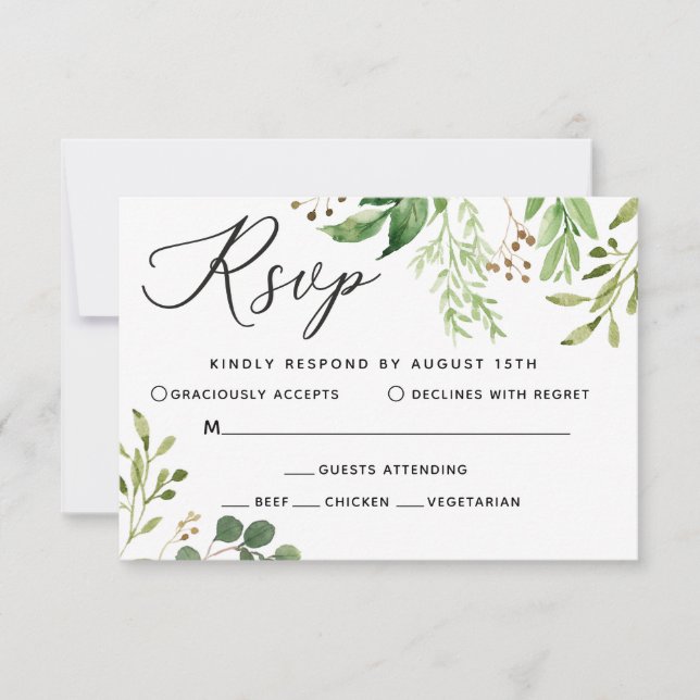 Green Leaf Wedding Response Card (Front)