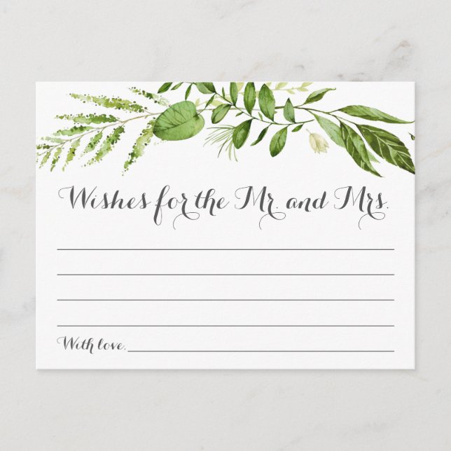 Green Leaf Wedding Wishes Cards, Rustic Greenery Postcard (Front)