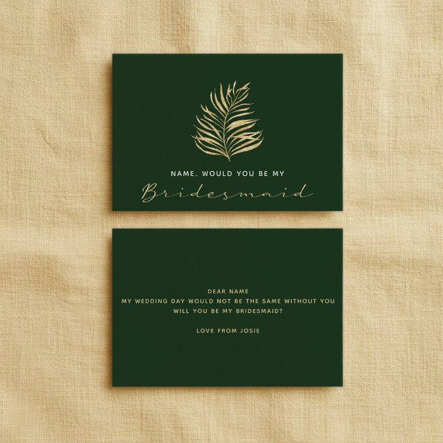 Green leaf, Will You Be My Bridesmaid Invitation (Gold fern leaf, Green Will You Be My Bridesmaid Invitation)