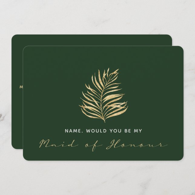 Green leaf, Will You Be My Maid of Honour  Invitation (Front/Back)
