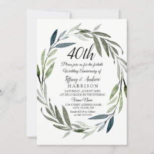 Green Leaf Wreath 40th Wedding Anniversary Invite