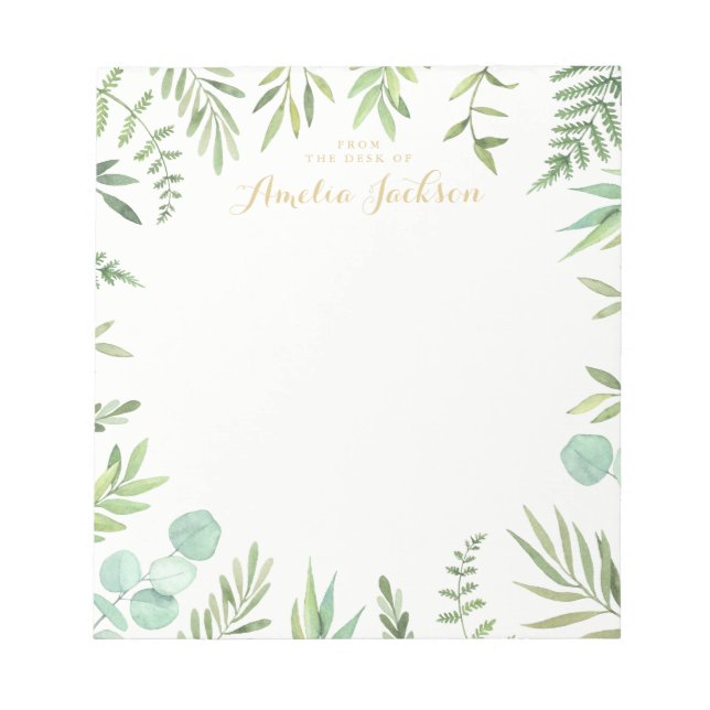 Green Leaf Wreath Personalised Notepad Stationery (Front)