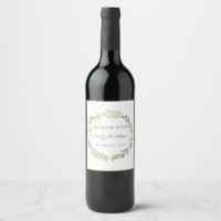 Green Leaf Wreath Thank You Wedding Wine Label