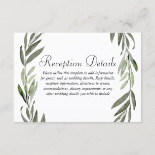 Green Leaf Wreath Wedding Reception details Enclosure Card