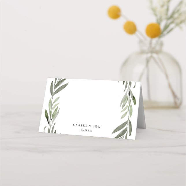 Green Leaf Wreath Wedding Table Name Place Card (Front)
