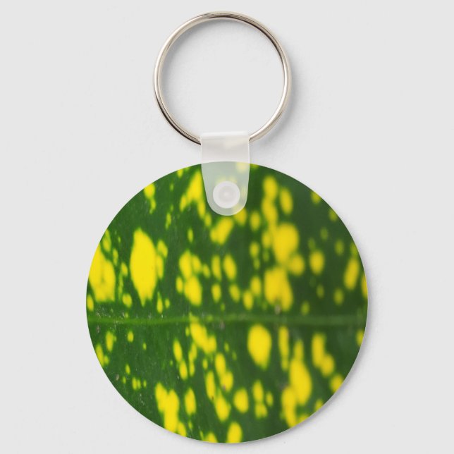 Green Leaf Yellow Dot Metal Circle Key Ring (Front)