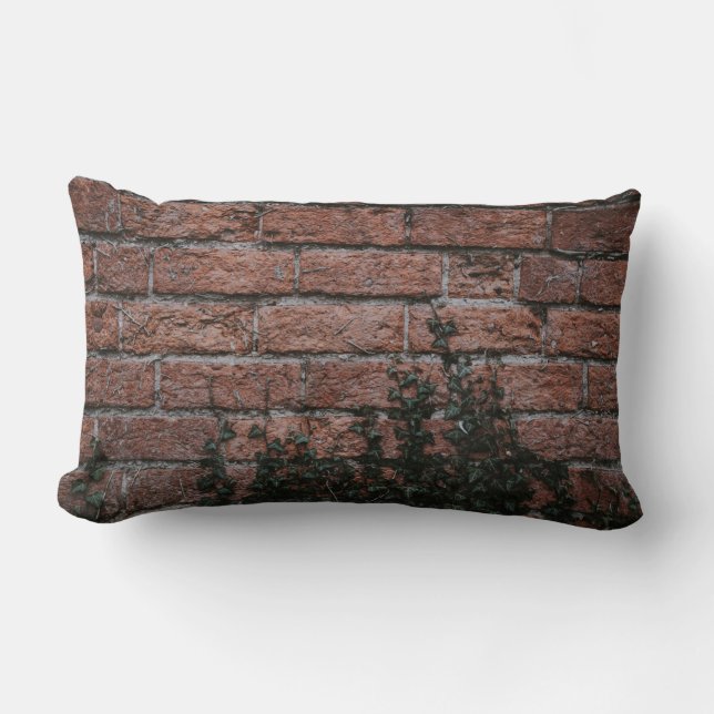 Green-leafed plants near brick wall lumbar cushion (Front)