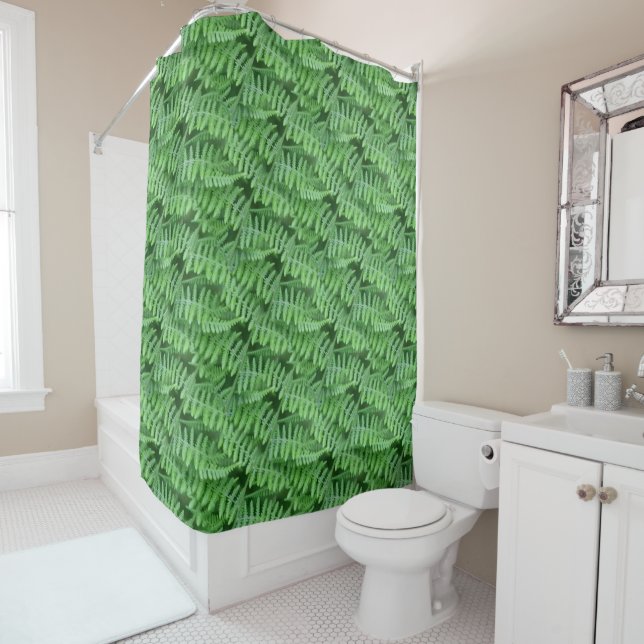 Green Leafy Ferns Nature Pattern  Shower Curtain (In Situ)