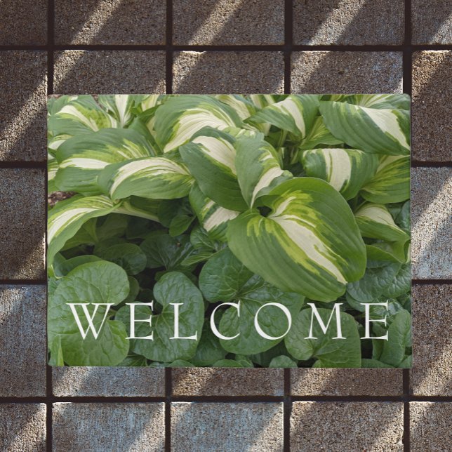 Green Leafy Foliage Floral Welcome Doormat (In Situ)