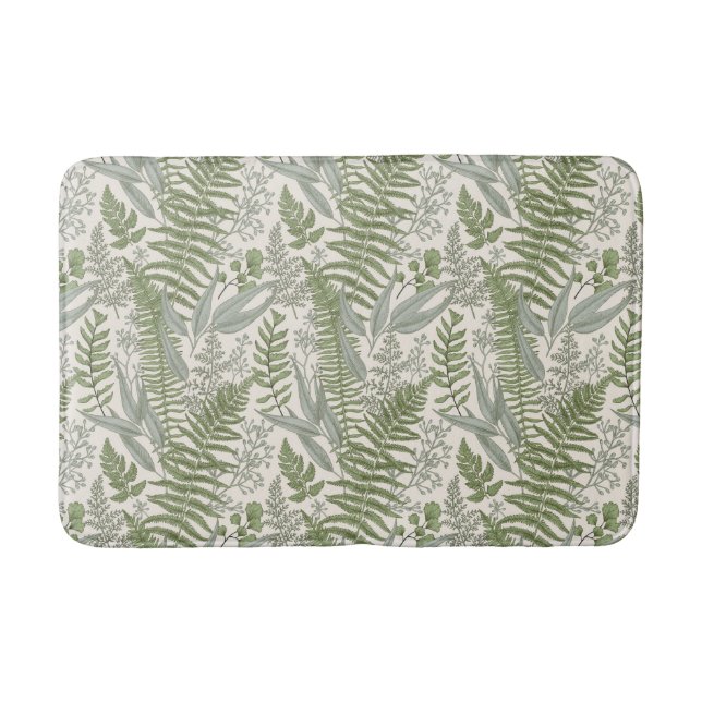 Green Leafy Garden Floral Pattern Bath Mat (Front)