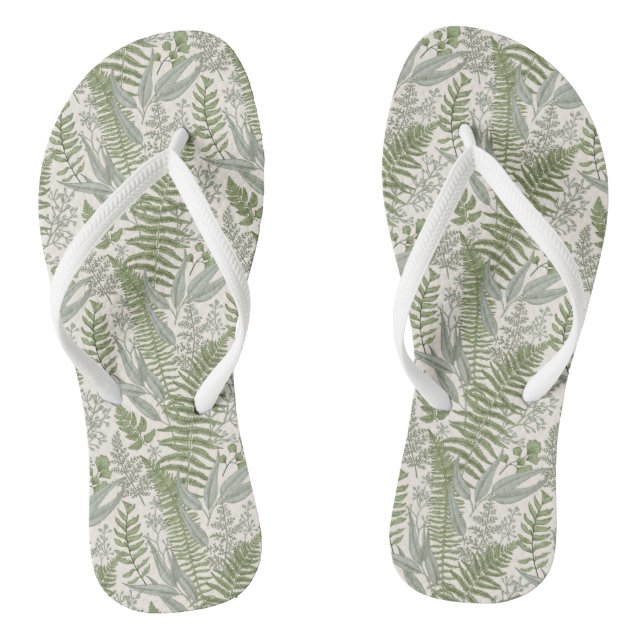 Green Leafy Garden Floral Pattern Jandals (Footbed)