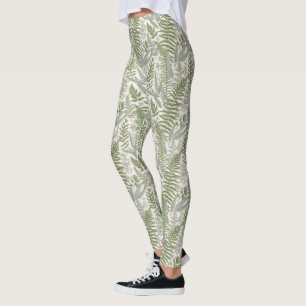Green Leafy Garden Floral Pattern Leggings