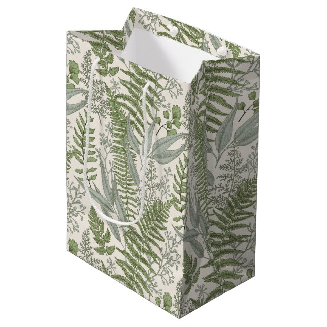 Green Leafy Garden Floral Pattern Medium Gift Bag (Front Angled)